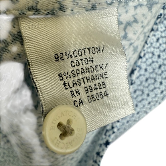 BUGATCHI Men's L Blue Floral Short Sleeve Shirt Casual Stretch Cotton Summer - Picture 5 of 8